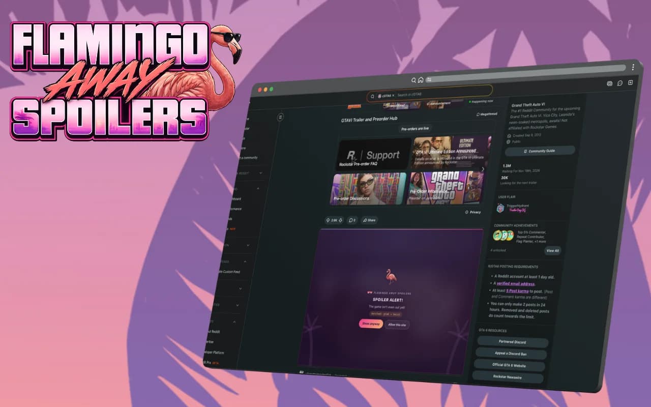 Flamingo Away hiding a GTA 6 spoiler on Reddit before it can be seen